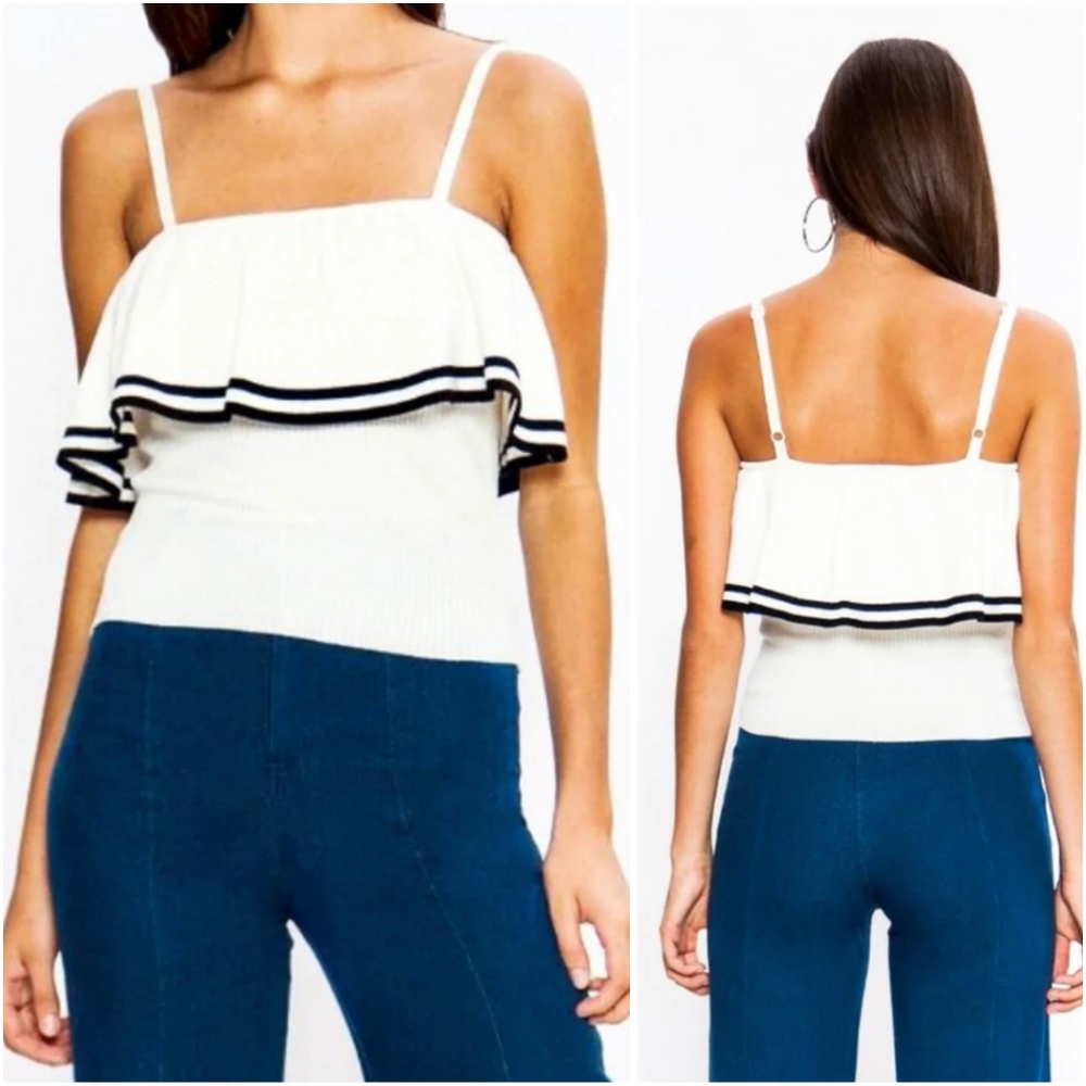 A. Calin by Flying Tomato White Knit Ruffle Bust Cami Size L